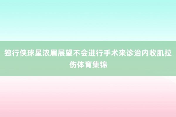独行侠球星浓眉展望不会进行手术来诊治内收肌拉伤体育集锦